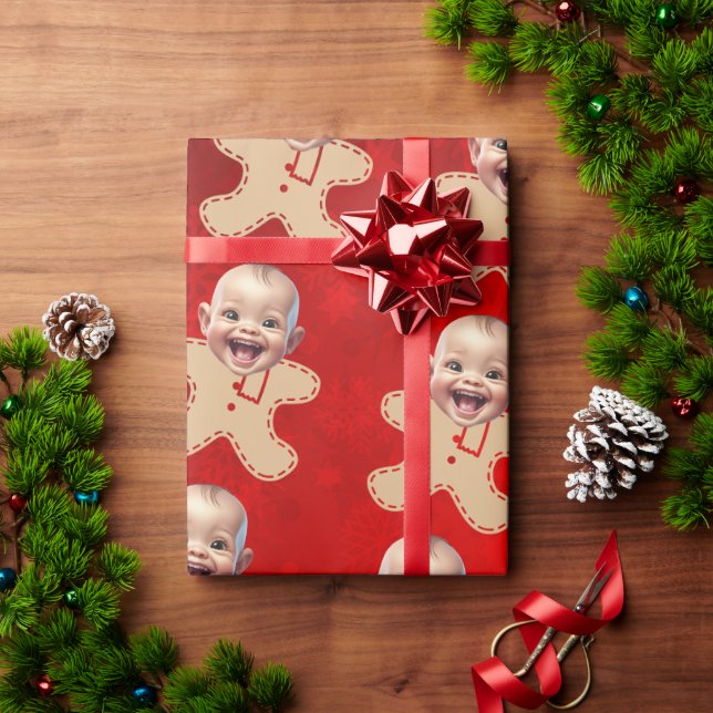 Papel De Presente Pão de Gengala Personalizado Homens Enfrentam Foto (Presente de Natal)