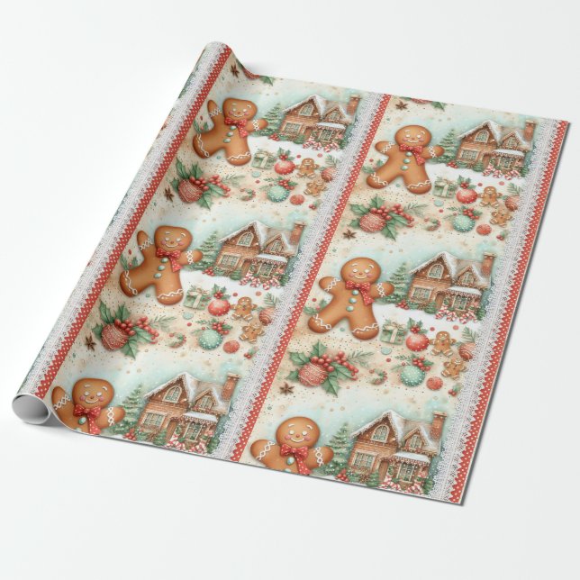 Papel De Presente Pão de Gingerpão Feliz (Desenrolado)