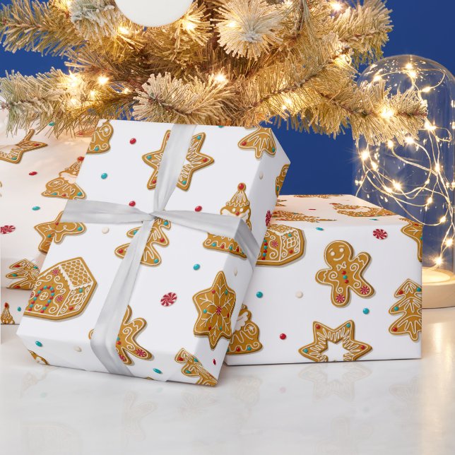 Papel De Presente Pão de Natal Cookies Divertido Padrão Moderno (Feriados)