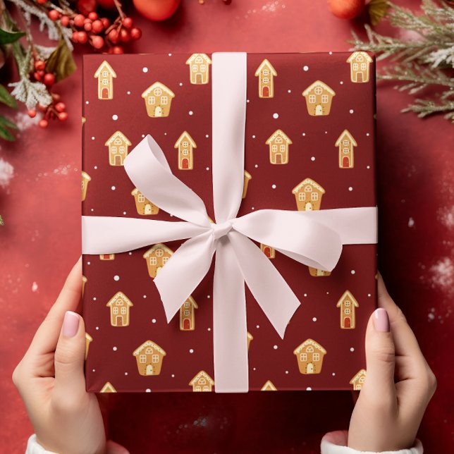 Papel De Presente Pão De Natal No Fundo Vermelho Escuro (Criador carregado)