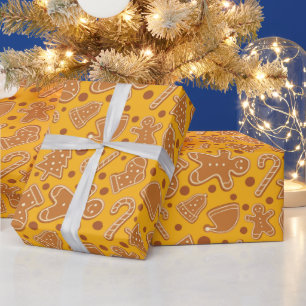 Papel De Presente Pão de Natal Picado Gingerpão Amarelo Escuro