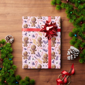 Papel De Presente Pão de Natal rosa e Canas Doces