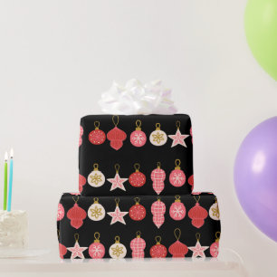 Papel De Presente Pap de enrolamento de Enfeites de natal rosa, verm