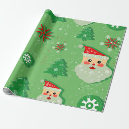 Papel De Presente Papá Noel y Abetos Festivos