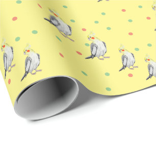 Papel De Presente Papagaio Cockatiel de Cores Aquáticas.