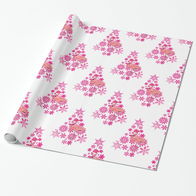 Papel De Presente Papagaio-de-flamingo Rosa Papai Noel Floco de Neve (Desenrolado)
