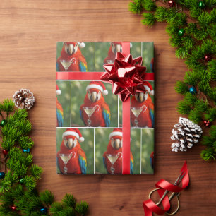 Papel De Presente Papagaio de Natal segurando um coquetel