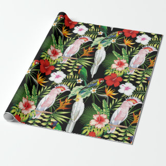 Papel De Presente Papagaio e Macaw com Padrão de Plantas Tropicais