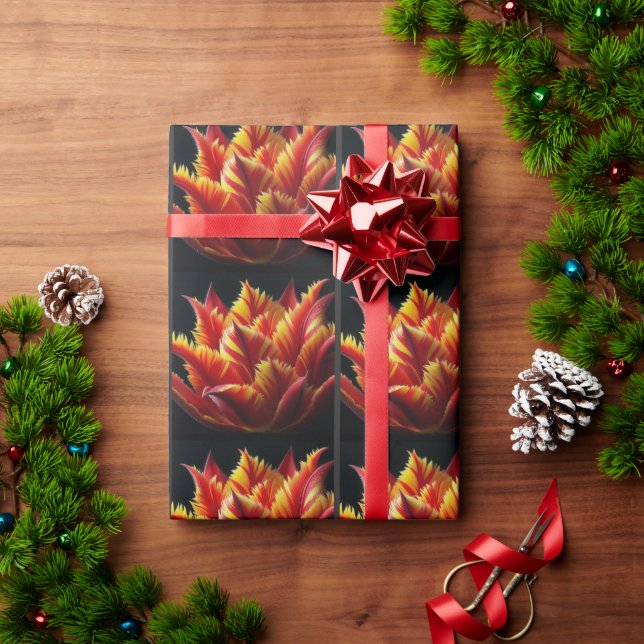 Papel De Presente Papagaio Tulip Floral Vermelho e Amarelo (Presente de Natal)