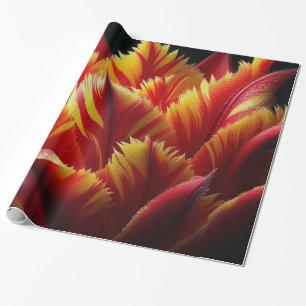 Papel De Presente Papagaio Tulip Floral Vermelho e Amarelo