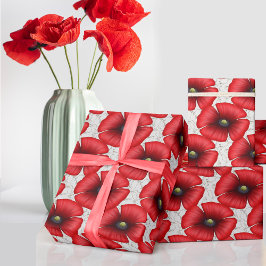 Papel De Presente Papagaio Vermelho Padrão Floral Mármaco Branco Már
