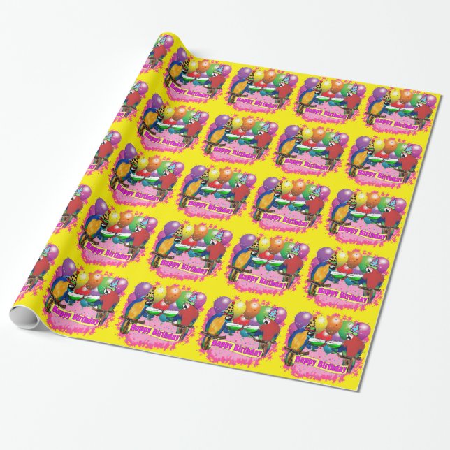 PAPEL DE PRESENTE PAPAGAIOS DE ANIVERSÁRIO (Desenrolado)