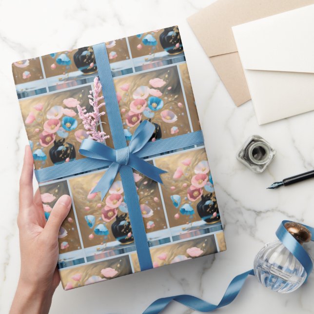 Papel De Presente Papagaios Em Vaso Negro (Presentear)