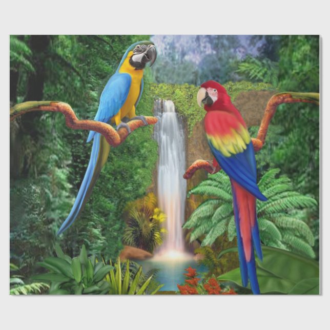 Papel De Presente Papagaios tropicais do Macaw (Aberto)
