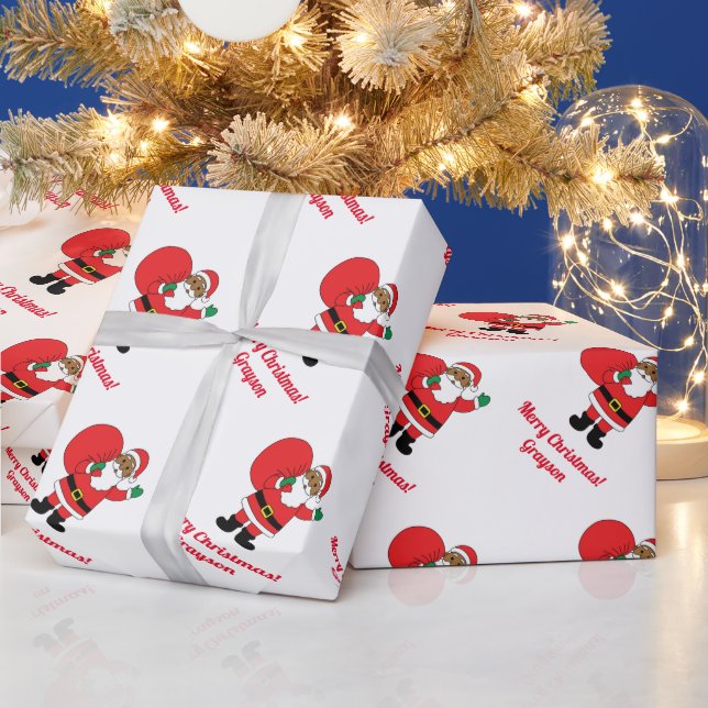 Papel De Presente Papai Noel afro-americano Feliz Natal Branco (Feriados)