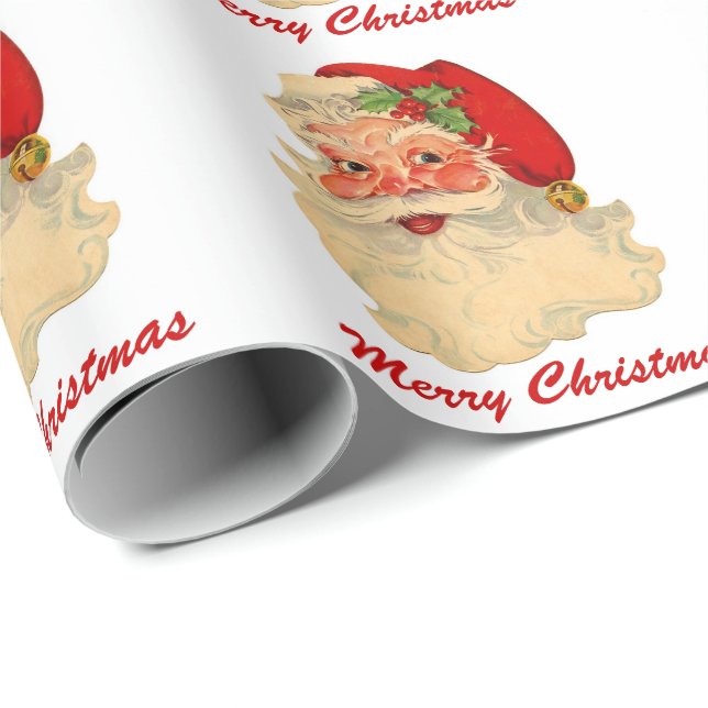Papel De Presente Papai Noel alegre clássico enfrenta o Natal feito (Ponta do rolo)