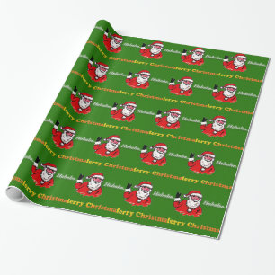 Papel De Presente Papai Noel alegre Natal verde feriado