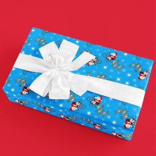 Papel De Presente Papai Noel andando de bicicleta com renas 