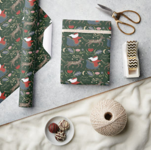 Papel De Presente Papai Noel Antigo Trenó Rena Natal