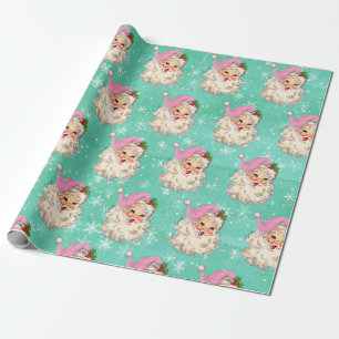 Papel De Presente Papai Noel aquarela rosa vintage retrô  