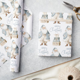 Papel De Presente Papai Noel Azul Feliz Natal