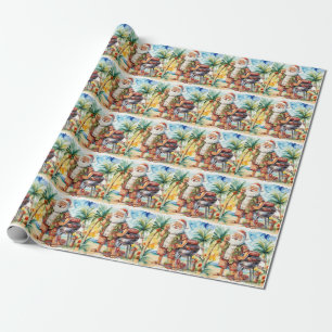 Papel De Presente Papai Noel Barbecue em Praia