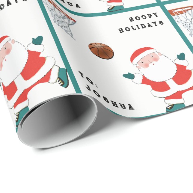 Papel De Presente Papai Noel Basquetebol Divertido (Ponta do rolo)