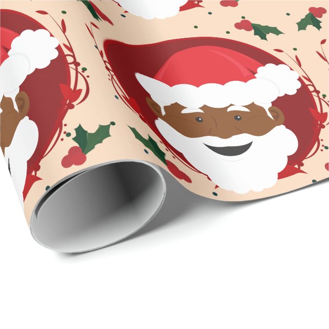 Papel De Presente Papai Noel Brown Skin Tan Red Christmas (Ponta do rolo)