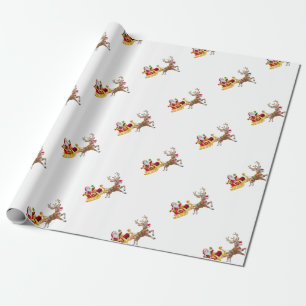 Papel De Presente Papai Noel cavalgando em trenó