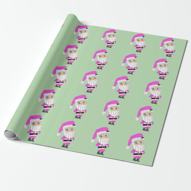 Papel De Presente Papai Noel Chibi terno rosa (Desenrolado)
