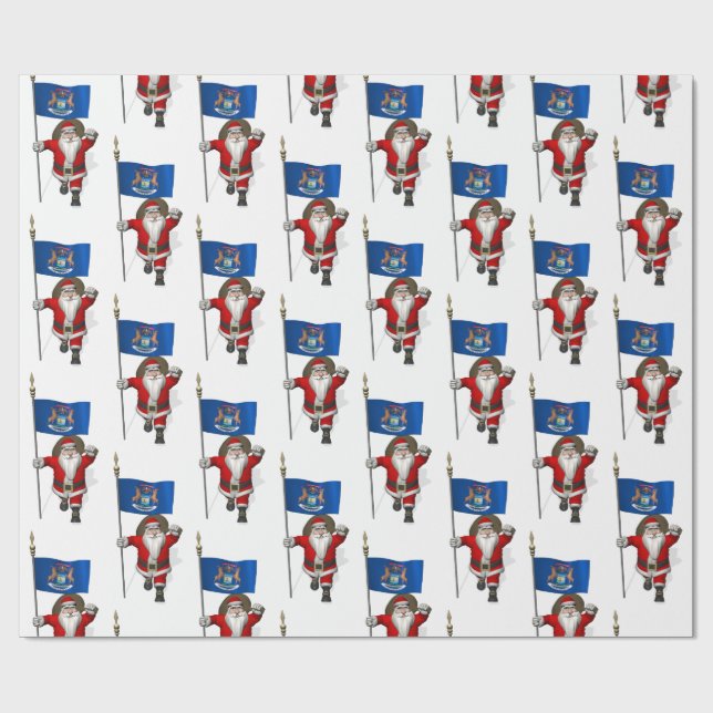Papel De Presente Papai Noel Com Bandeira De Michigan (Aberto)