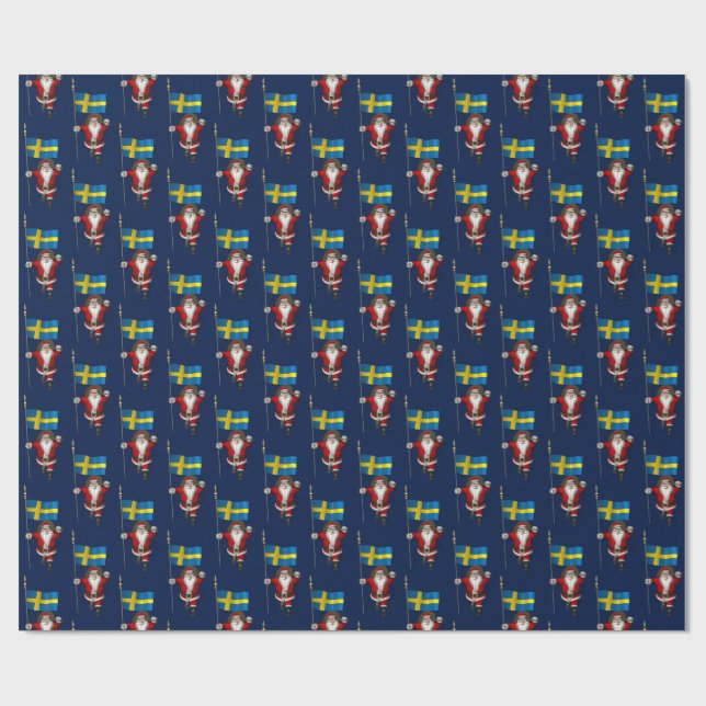 Papel De Presente Papai Noel Com Bandeira De Suecia (Aberto)