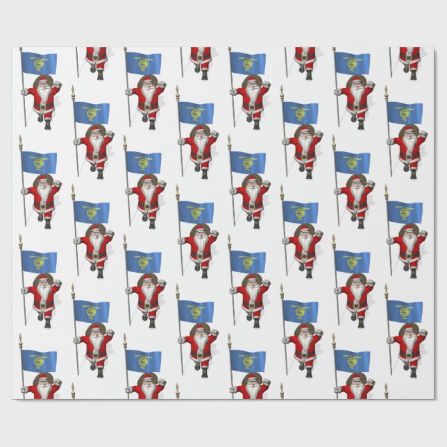 Papel De Presente Papai Noel Com Bandeira Do Oregon (Aberto)