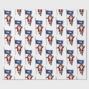 Papel De Presente Papai Noel Com Bandeira Do Wyoming