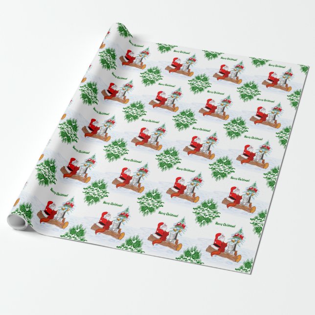 Papel De Presente Papai Noel com Coelho Raposa e Esquilo (Desenrolado)