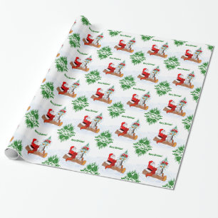 Papel De Presente Papai Noel com Raposa e Esquilo