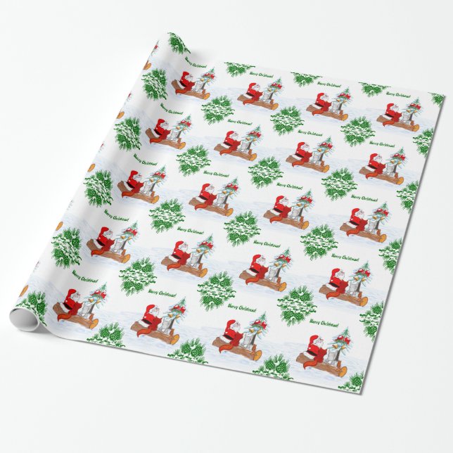 Papel De Presente Papai Noel com Raposa e Esquilo do Coelho (Desenrolado)