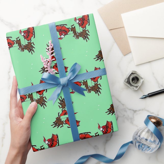 Papel De Presente Papai Noel com sorriso verde (Presentear)