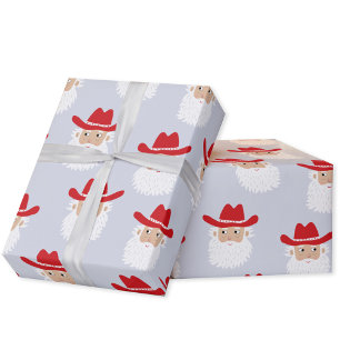 Papel De Presente Papai Noel Cowboy Natal Azul