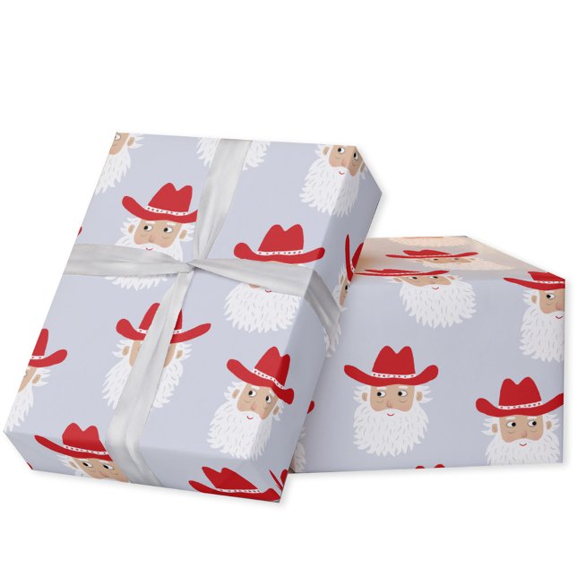 Papel De Presente Papai Noel Cowboy Natal Azul (Fun Cowboy Santa Claus Western Christmas Holiday gift wrapping paper)