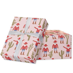 Papel De Presente Papai Noel Cowboy Natal Rosa