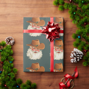 Papel De Presente Papai Noel Cowboy Vintage Divertido Western Retrô