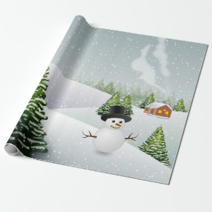 Papel De Presente Papai Noel da Paisagem Invernal de Natal
