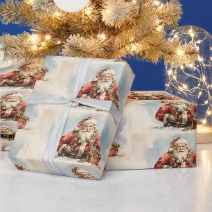 Papel De Presente Papai Noel de aquarela com presentes