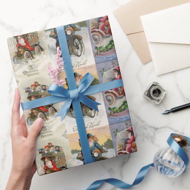 Papel De Presente Papai Noel de Automóvel Antigo Natal (Presentear)