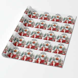 Papel De Presente Papai Noel de Basquete com Neve no Natal