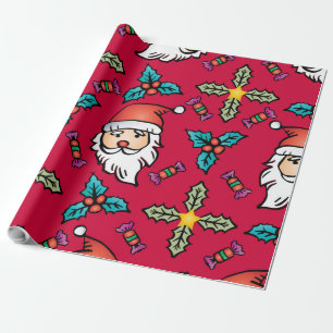 Papel De Presente Papai Noel de desenho animado fofo e Natal Vermelh