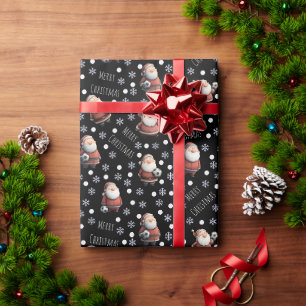 Papel De Presente Papai Noel de futebol em preto