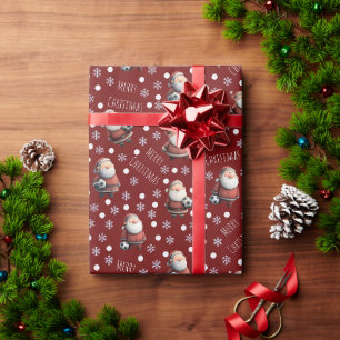 Papel De Presente Papai Noel de Futebol em Vermelho Escuro