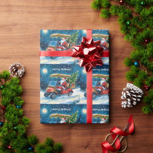 Papel De Presente Papai Noel de golfe andando de carrinho vermelho á